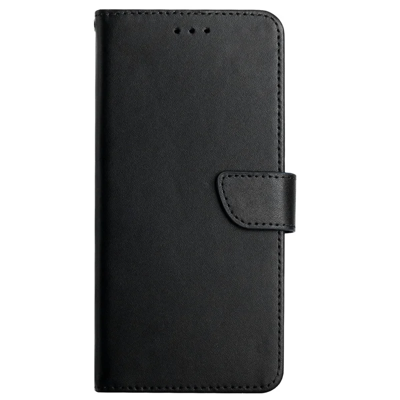 Genuine Leather Case Stand Wallet Design Nappa Texture Magnetic Closure Phone Cover Shell for Realme 8i/Narzo 50 4G - Black