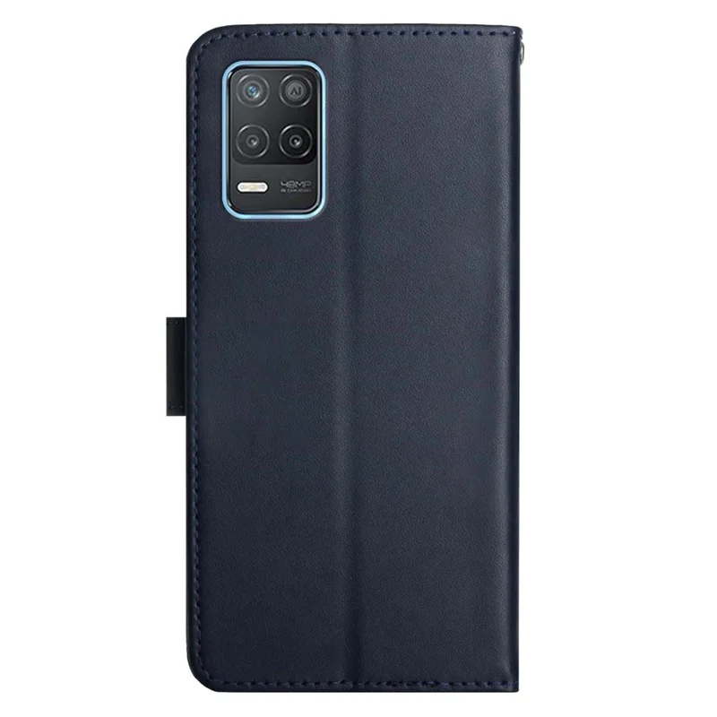 For Realme 8 5G/V13 5G/Narzo 30 5G Phone Cover Nappa Texture Genuine Leather Stand Wallet Protective Case - Blue