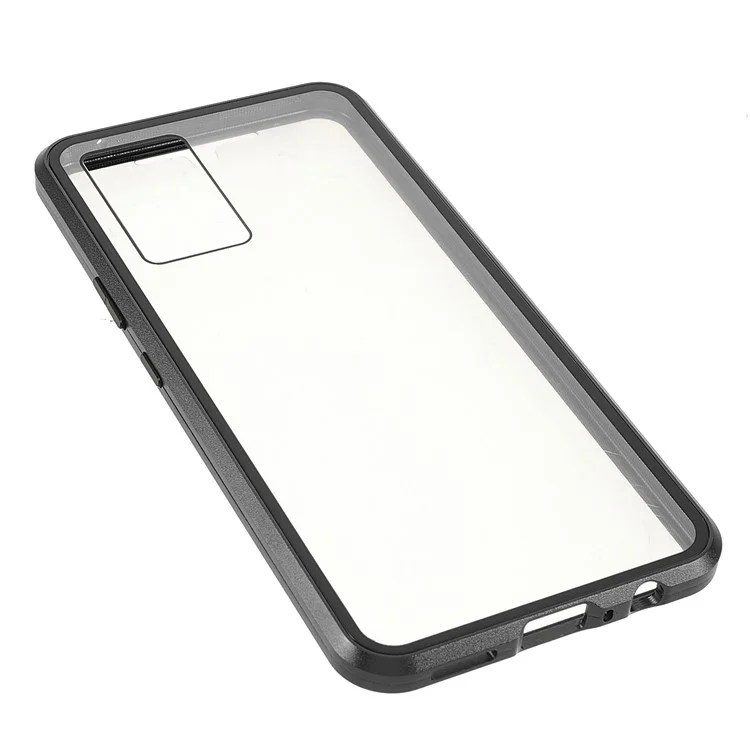 360 Degree Full Coverage Metal Frame + Double-sided Tempered Glass Magnetic Phone Case Shell for vivo V21e 4G - Black