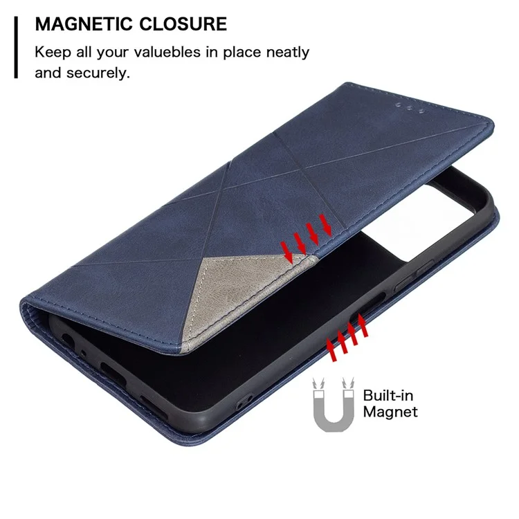 Для vivo Y21 Scratch-resistant Rhombus-Like Protective Phone Cover Imprinting Card Slots Design Leather Stand Phone Case - Blue