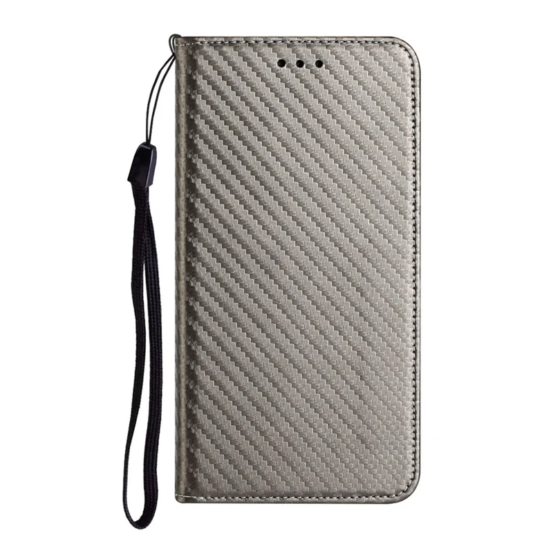 Anti-fall Carbon Fiber Texture Stand Wallet Design Auto-absorbed Leather Case Cover with Hand Strap for Oppo A16 / A16s / A54s - Grey