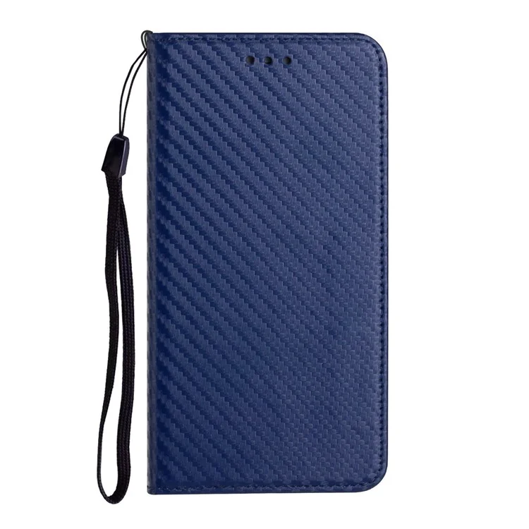 Funda de Cartera con Diseño de Soporte de Textura de Fibra de Carbono Antideslizante con Correa para el Oppo A16 / A16s / A54s - Azul