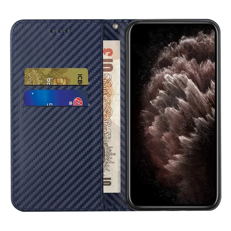 Funda de Cartera con Diseño de Soporte de Textura de Fibra de Carbono Antideslizante con Correa para el Oppo A16 / A16s / A54s - Azul