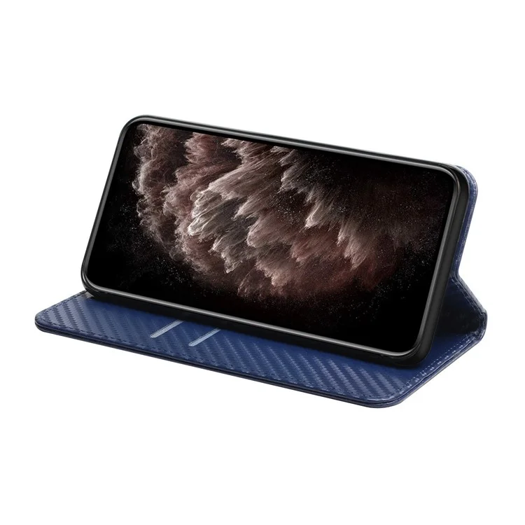 Funda de Cartera con Diseño de Soporte de Textura de Fibra de Carbono Antideslizante con Correa para el Oppo A16 / A16s / A54s - Azul