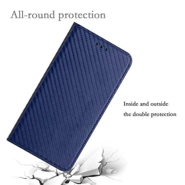 Funda de Cartera con Diseño de Soporte de Textura de Fibra de Carbono Antideslizante con Correa para el Oppo A16 / A16s / A54s - Azul