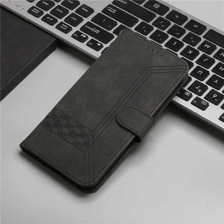 Líneas de Rombo Anti-colisión YX0010 Impresión de la Piel Touch de Piel Feel Flip Flip Cover + Soft Inner Shell Stand Billet Case Para Realme C12/C15/C25/C25s/7i (Global)/Narzo 20/Narzo 30A - Negro