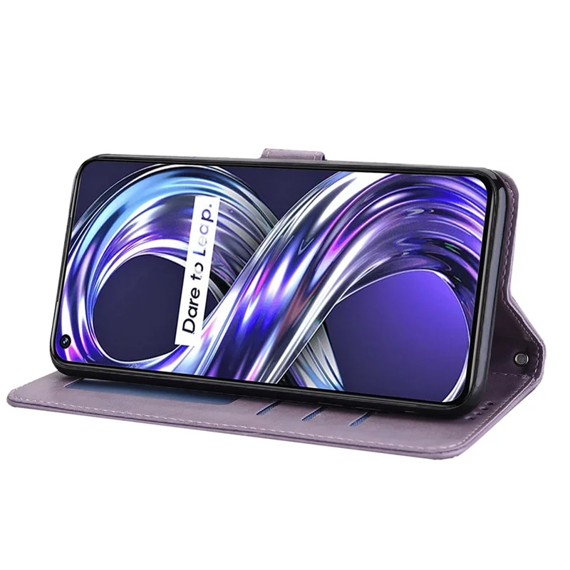 For Realme 8i/Narzo 50 4G Deer Tree Pattern Imprint PU Leather Wallet Stand Mobile Phone Protective Cover Shell - Purple