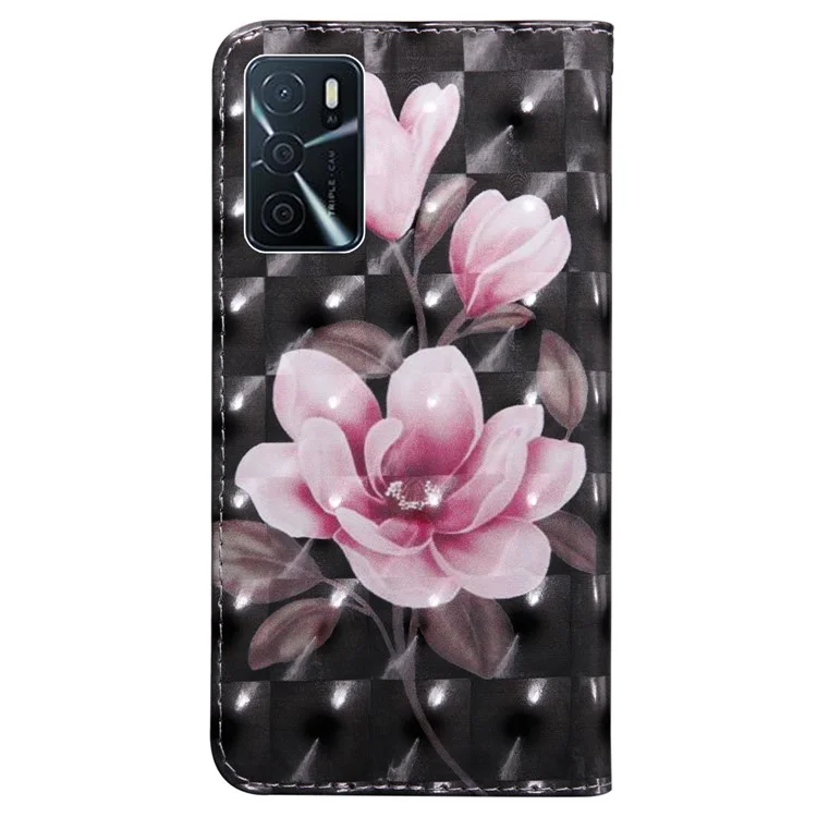 Custodia a libro in PU con stampa 3D, TPU interno morbido, supporto e tracolla per Oppo A16 / A16s / A54s / A54 4G / A55 5G - Fiori rosa 