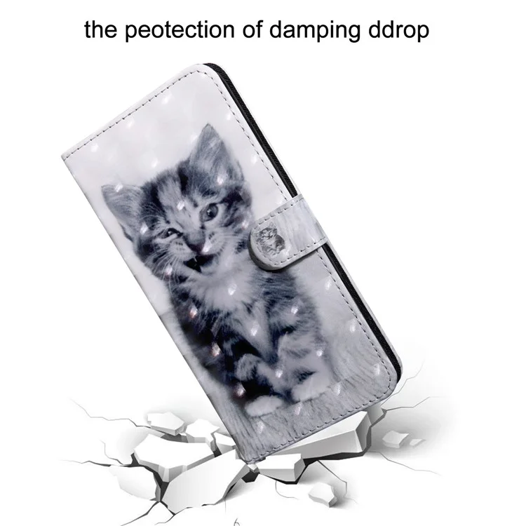 Étui à rabat en cuir PU avec impression 3D, intérieur TPU souple, support pour Oppo A16 / A16s / A54s / A54 4G / A55 5G - Cat