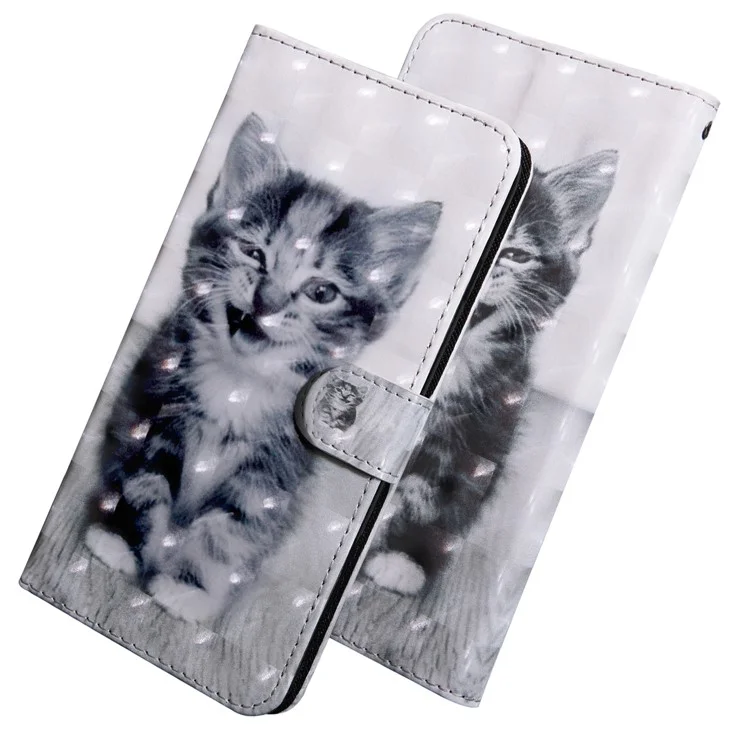 Étui à rabat en cuir PU avec impression 3D, intérieur TPU souple, support pour Oppo A16 / A16s / A54s / A54 4G / A55 5G - Cat