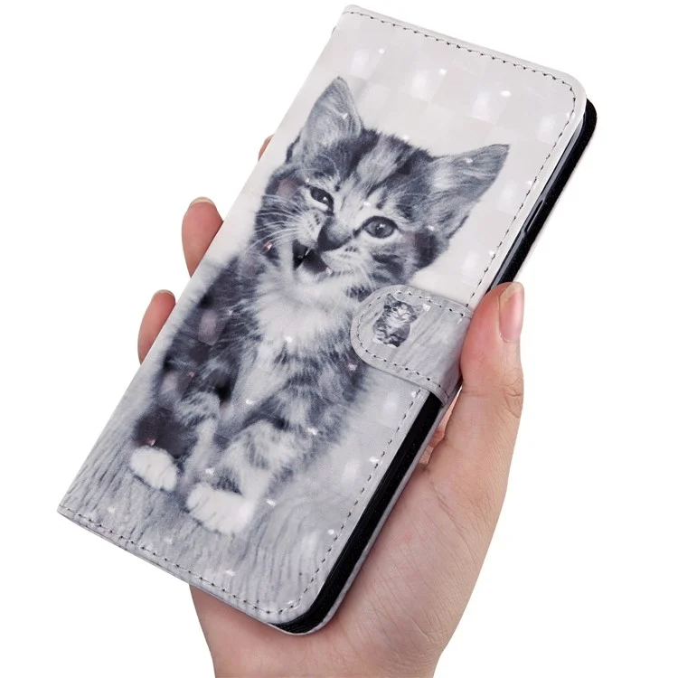 Étui à rabat en cuir PU avec impression 3D, intérieur TPU souple, support pour Oppo A16 / A16s / A54s / A54 4G / A55 5G - Cat