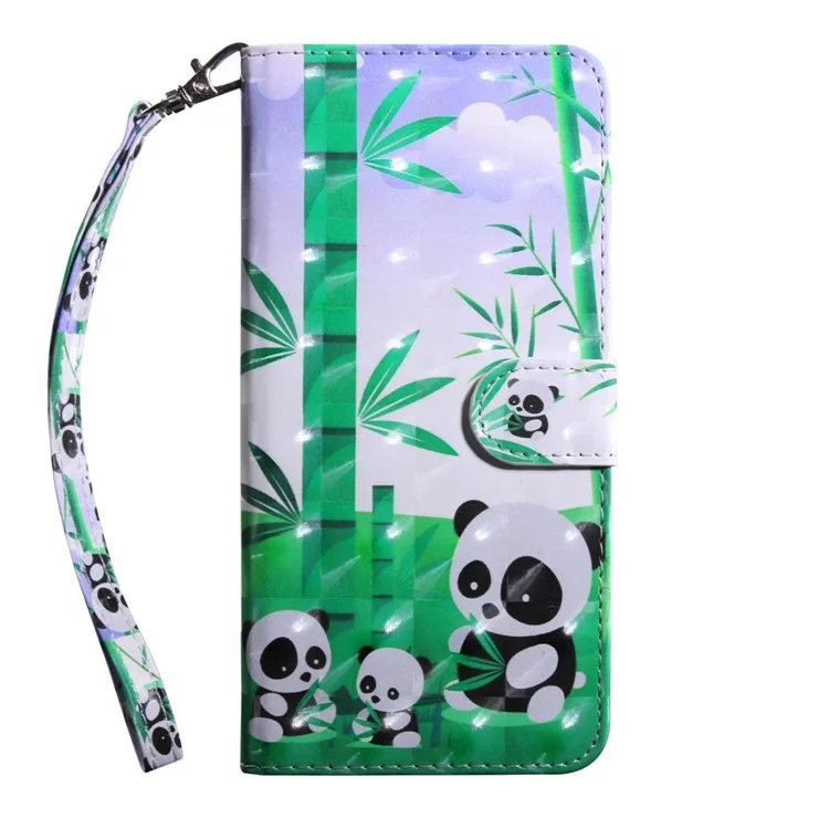 Custodia a Portafoglio con Stampa 3D in Pelle PU e Interno Morbido in TPU con Supporto e Cinturino per Oppo A16 / A16s / A54s / A54 4G / A55 5G - Famiglia di Panda