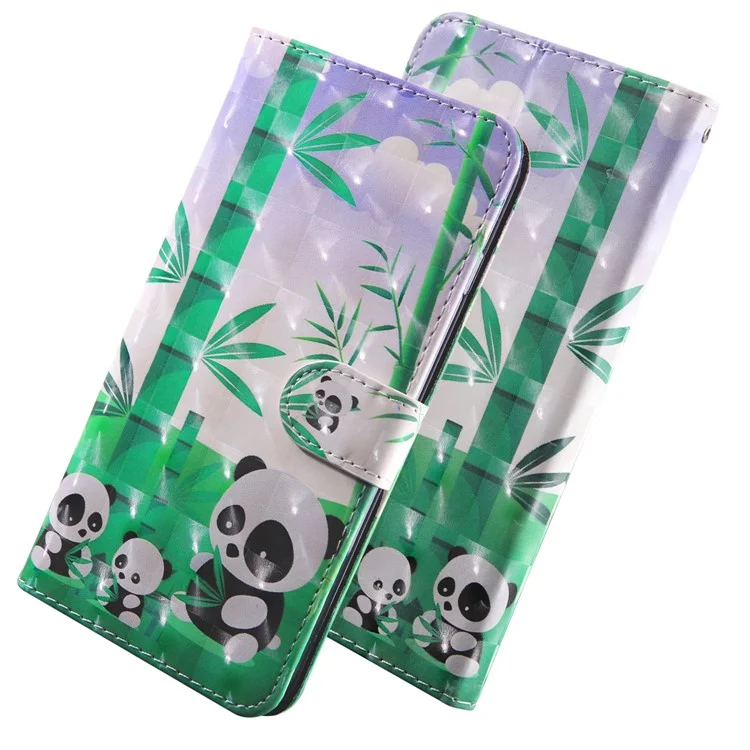 Custodia a Portafoglio con Stampa 3D in Pelle PU e Interno Morbido in TPU con Supporto e Cinturino per Oppo A16 / A16s / A54s / A54 4G / A55 5G - Famiglia di Panda