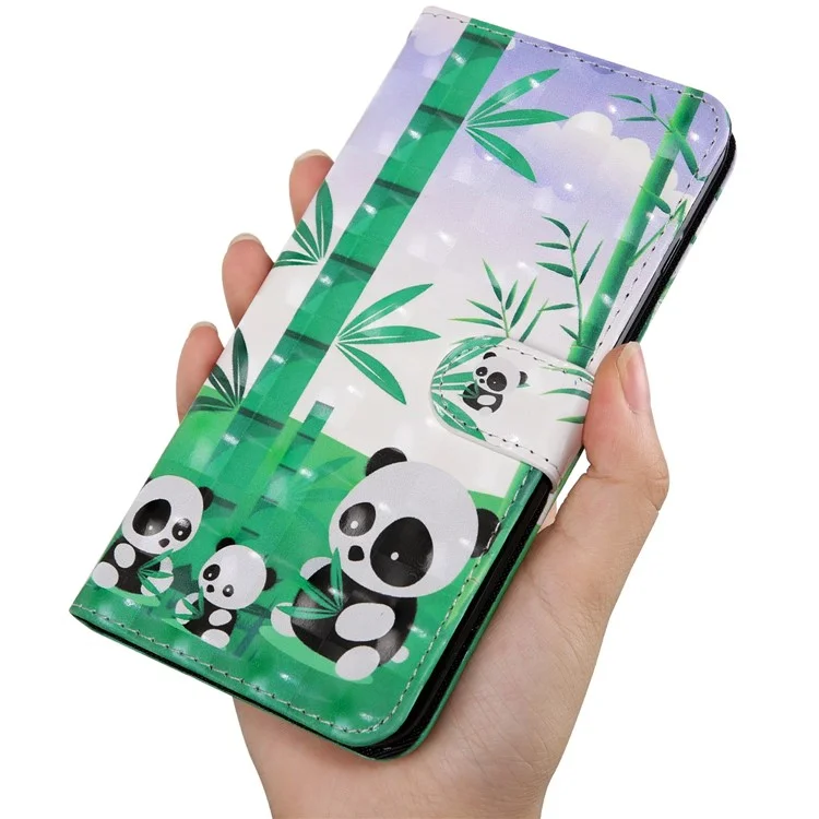 Custodia a Portafoglio con Stampa 3D in Pelle PU e Interno Morbido in TPU con Supporto e Cinturino per Oppo A16 / A16s / A54s / A54 4G / A55 5G - Famiglia di Panda