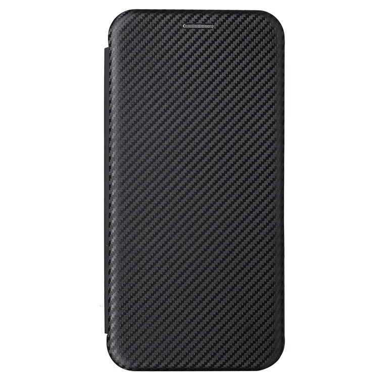 For vivo S10e/V23e Ring Strap Anti-fall Carbon Fiber Texture Auto-absorbed Magnetic Closure Leather Phone Case with Stand - Black