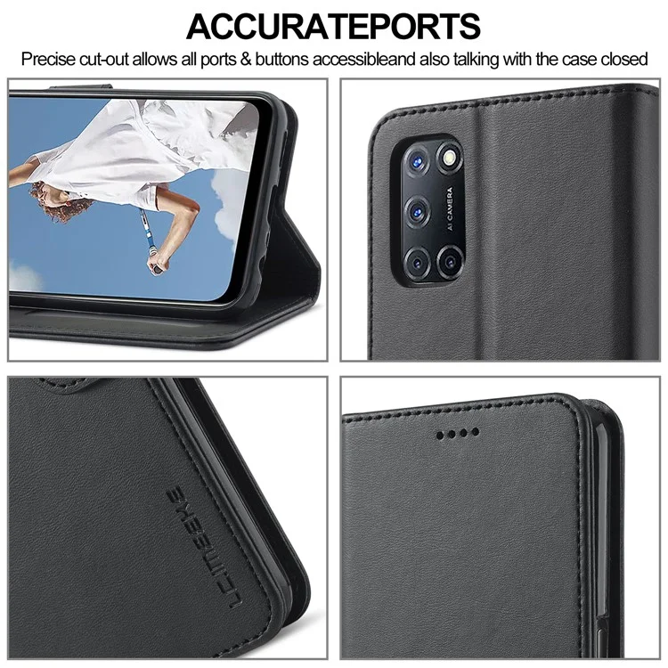 LC.IMEEKE PU Leather Wallet Stand Folio Flip Protective Phone Case Cover for Oppo A16/A54s/A16s/A56 5G - Black
