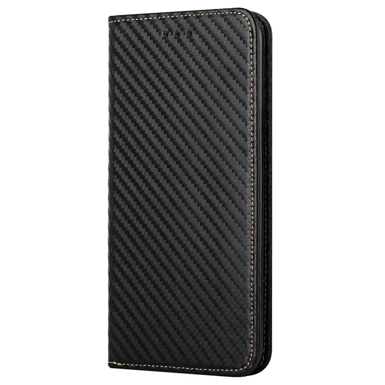 Textura de Fibra de Carbono PU Cael Casa Automaténica Tapa de Atualização de Flip Flip Para Realme C21 - Preto