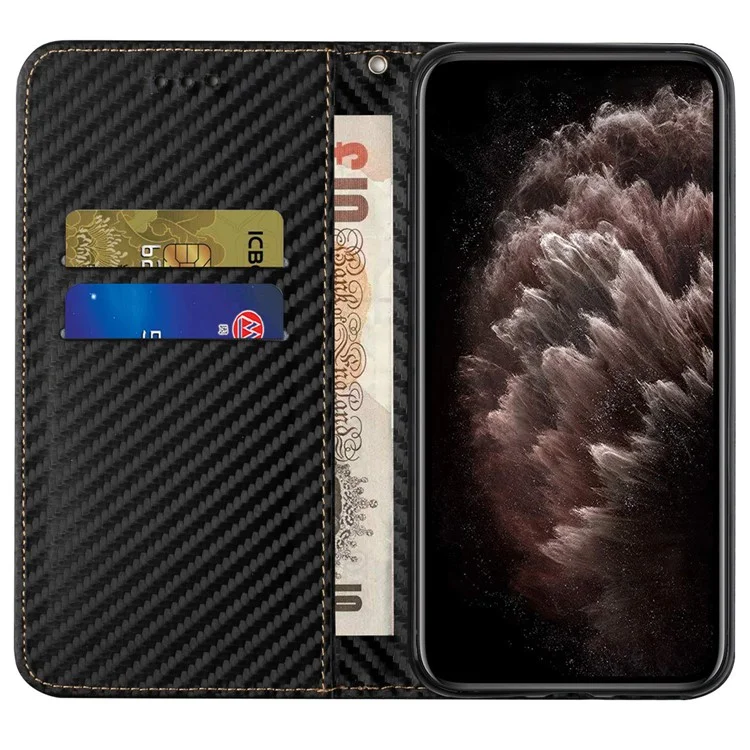Textura de Fibra de Carbono PU Cael Casa Automaténica Tapa de Atualização de Flip Flip Para Realme C21 - Preto