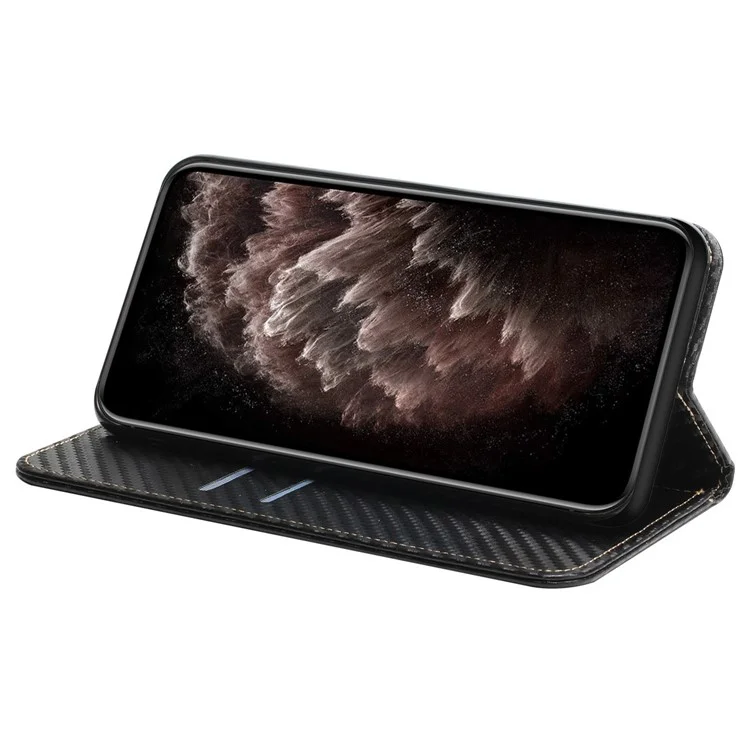 Textura de Fibra de Carbono PU Cael Casa Automaténica Tapa de Atualização de Flip Flip Para Realme C21 - Preto