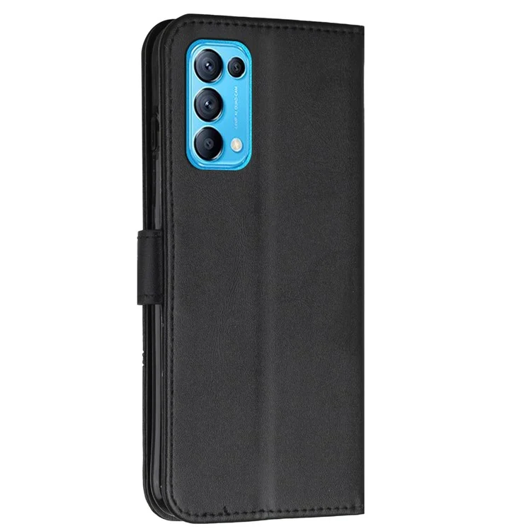 Stitching Lines Anti-fingerprint PU Leather Phone Protector Stand Wallet Cover Case for Oppo Reno5 4G/5G/Reno5 K/Find X3 Lite - Black