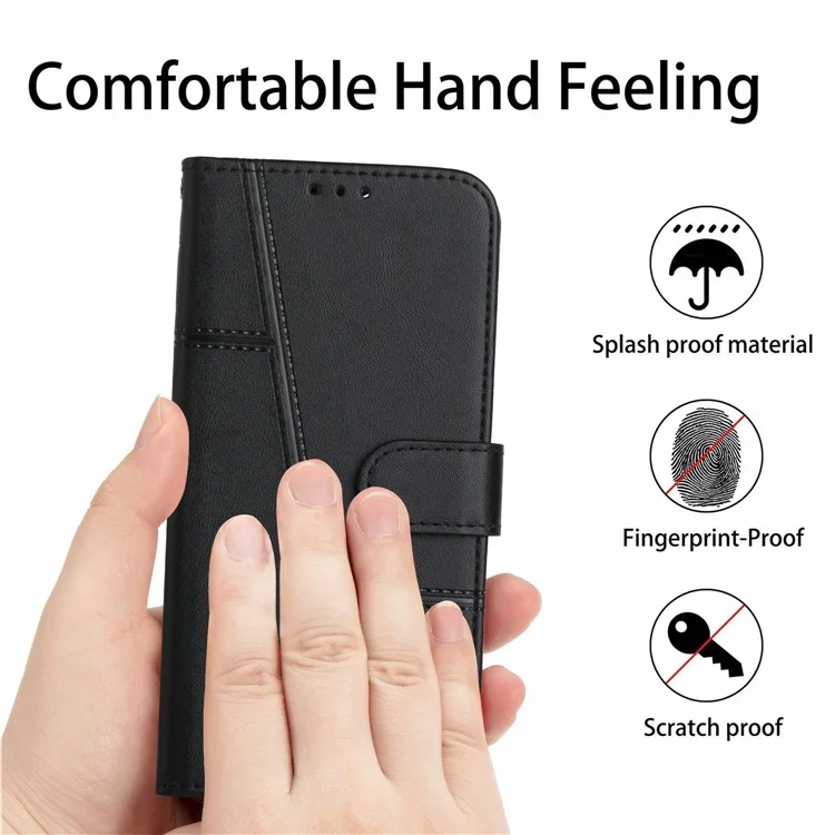 Stitching Lines Anti-fingerprint PU Leather Phone Protector Stand Wallet Cover Case for Oppo Reno5 4G/5G/Reno5 K/Find X3 Lite - Black