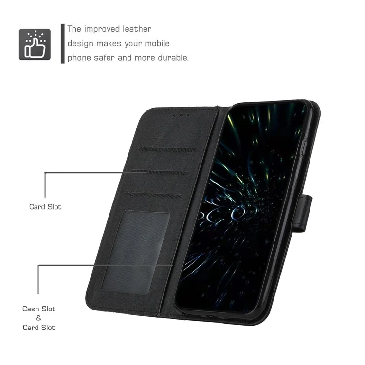 Stitching Lines Anti-fingerprint PU Leather Phone Protector Stand Wallet Cover Case for Oppo Reno5 4G/5G/Reno5 K/Find X3 Lite - Black