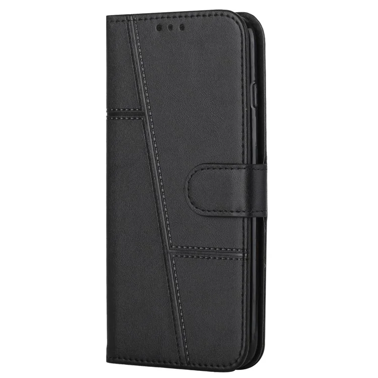 Stitching Lines Anti-fingerprint PU Leather Phone Protector Stand Wallet Cover Case for Oppo Reno5 4G/5G/Reno5 K/Find X3 Lite - Black