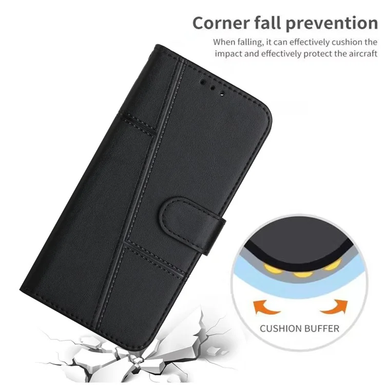 Fall Prevention Stand Feature Nähte Linien PU Leder Handy Geldbörse Cover Fall Für Oppo A16/a16s/a54s/a55 5g/a53s 5G - Schwarz