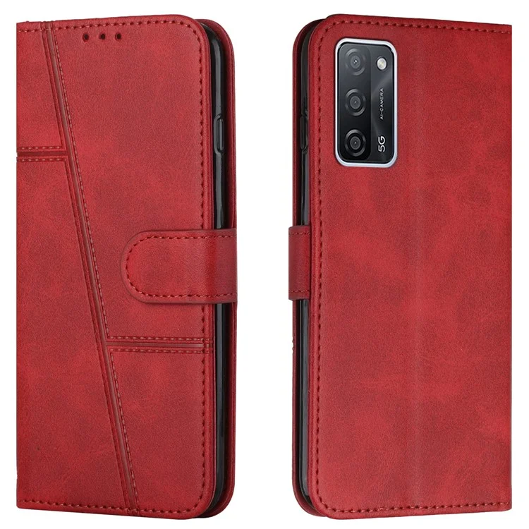 Suporte De Prevenção De Queda Característica Linhas De Costura PU Couro Carteira De Telefone Capa Caso Para Oppo A16/a16s/a54s/a55 5g/a53s 5G - Vermelho