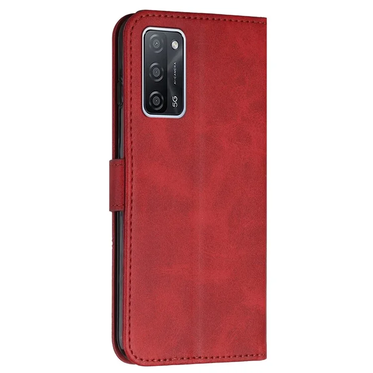 Suporte De Prevenção De Queda Característica Linhas De Costura PU Couro Carteira De Telefone Capa Caso Para Oppo A16/a16s/a54s/a55 5g/a53s 5G - Vermelho