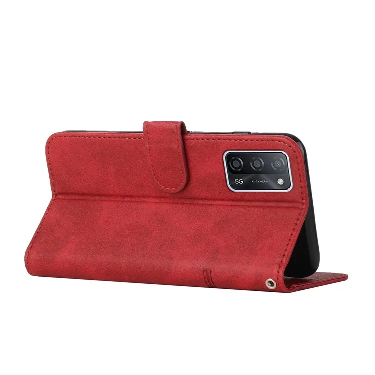Suporte De Prevenção De Queda Característica Linhas De Costura PU Couro Carteira De Telefone Capa Caso Para Oppo A16/a16s/a54s/a55 5g/a53s 5G - Vermelho