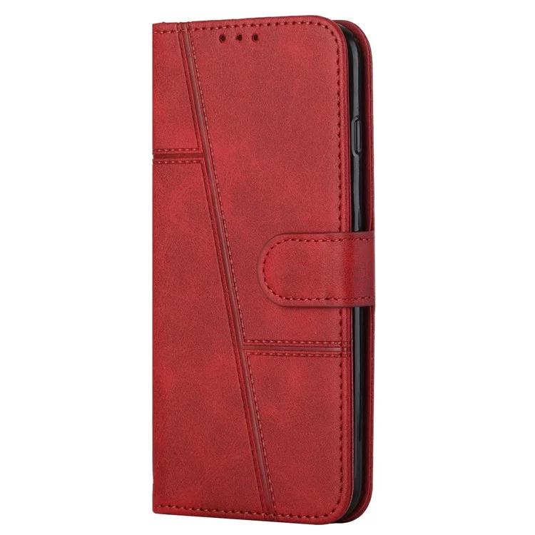 Suporte De Prevenção De Queda Característica Linhas De Costura PU Couro Carteira De Telefone Capa Caso Para Oppo A16/a16s/a54s/a55 5g/a53s 5G - Vermelho