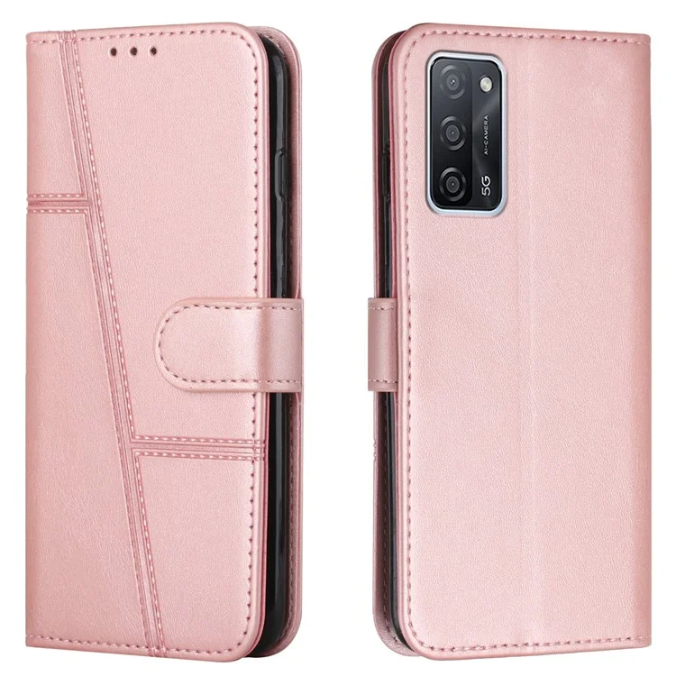 Suporte De Prevenção De Queda Característica Linhas De Costura PU Couro Carteira De Telefone Capa Caso Para Oppo A16/a16s/a54s/a55 5g/a53s 5G - Ouro Rosa