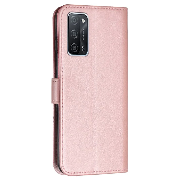 Suporte De Prevenção De Queda Característica Linhas De Costura PU Couro Carteira De Telefone Capa Caso Para Oppo A16/a16s/a54s/a55 5g/a53s 5G - Ouro Rosa