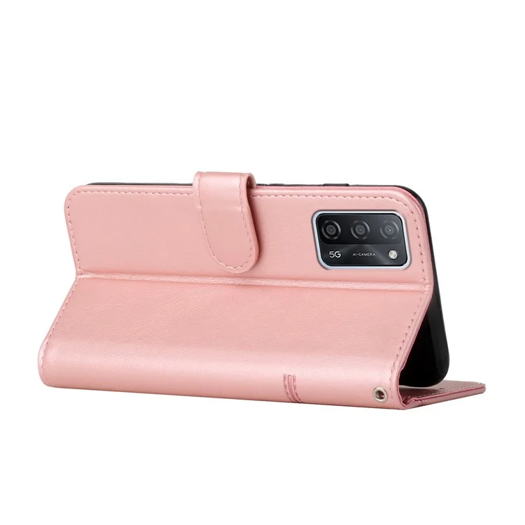 Suporte De Prevenção De Queda Característica Linhas De Costura PU Couro Carteira De Telefone Capa Caso Para Oppo A16/a16s/a54s/a55 5g/a53s 5G - Ouro Rosa