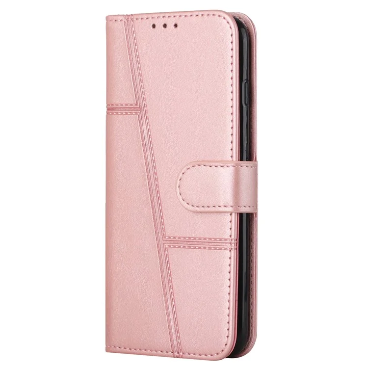 Suporte De Prevenção De Queda Característica Linhas De Costura PU Couro Carteira De Telefone Capa Caso Para Oppo A16/a16s/a54s/a55 5g/a53s 5G - Ouro Rosa