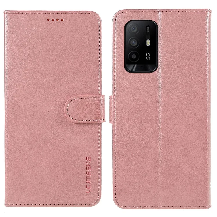 LC.IMEEKE PU Leather Foldable Stand Protective Phone Case Wallet Cover for Oppo A95 5G - Pink