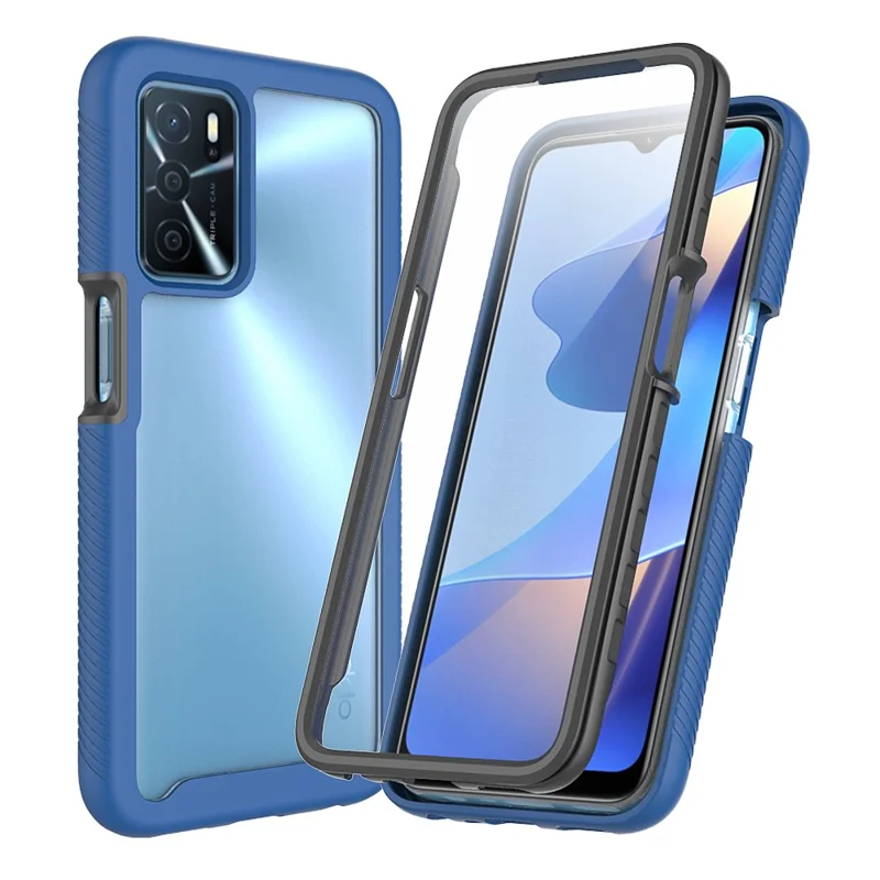Full Body Coverage 3-in-1 Hard PC Soft TPU Protective Cover with PET Screen Protector  for Oppo A16 / A16s / A54s - Dark Blue