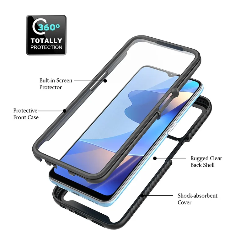 Full Body Coverage 3-in-1 Hard PC Soft TPU Protective Cover with PET Screen Protector  for Oppo A16 / A16s / A54s - Dark Blue