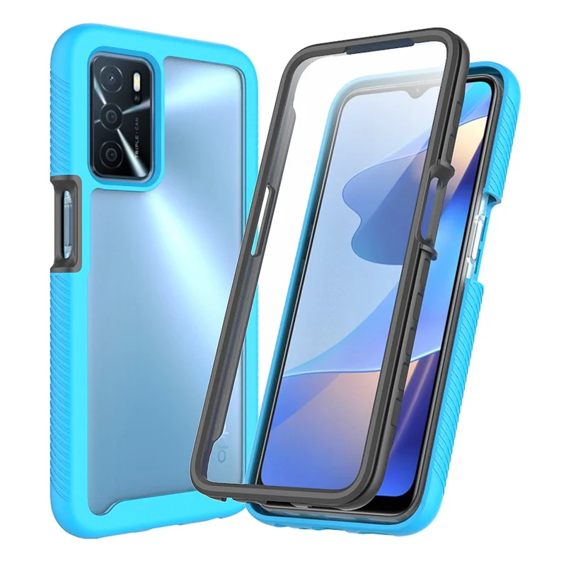 Full Body Coverage 3-in-1 Hard PC Soft TPU Protective Cover with PET Screen Protector  for Oppo A16 / A16s / A54s - Baby Blue