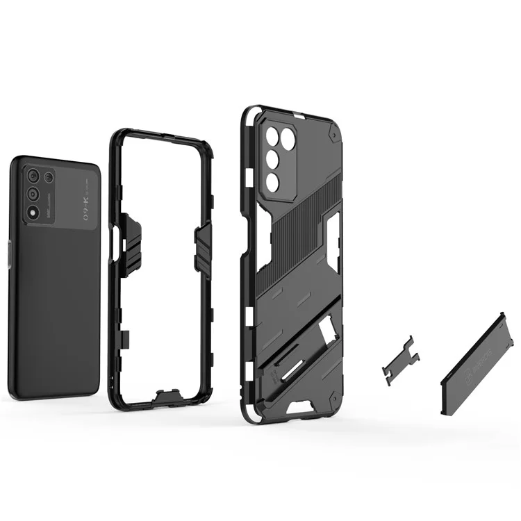 Coque de protection rigide en PC et souple en TPU avec béquille anti-rayures et anti-chocs pour Oppo K9s 5G - Noir