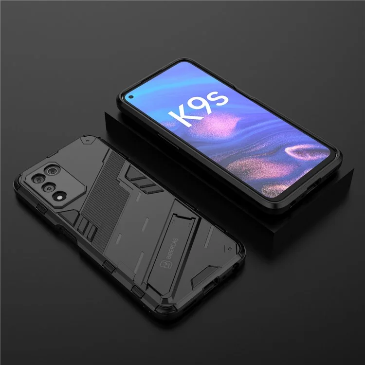Coque de protection rigide en PC et souple en TPU avec béquille anti-rayures et anti-chocs pour Oppo K9s 5G - Noir