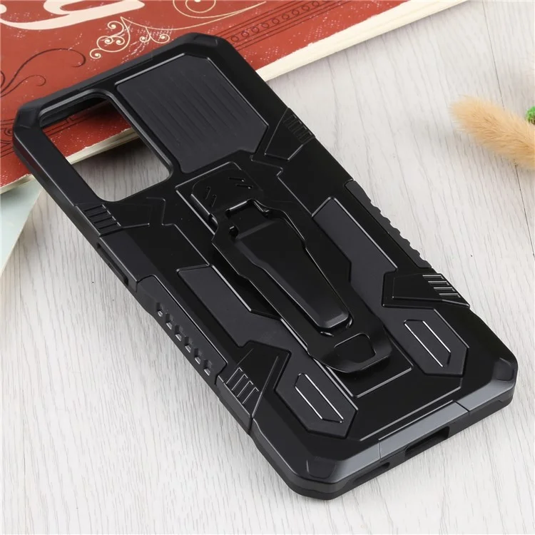 Coque de protection pour téléphone portable Oppo Reno6 5G, en PC + TPU avec support pliable et plaque métallique intégrée, couleur noire