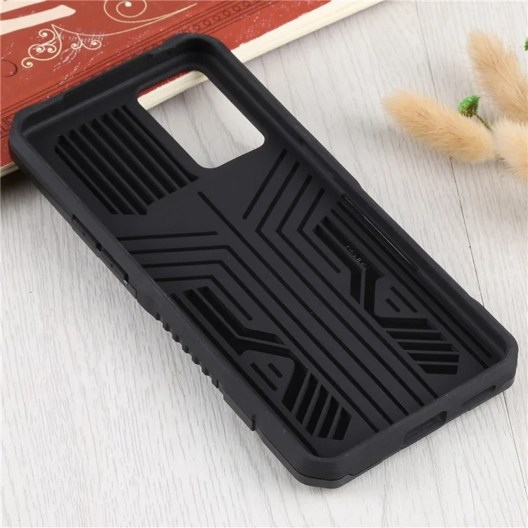 Coque de protection pour téléphone portable Oppo Reno6 5G, en PC + TPU avec support pliable et plaque métallique intégrée, couleur noire