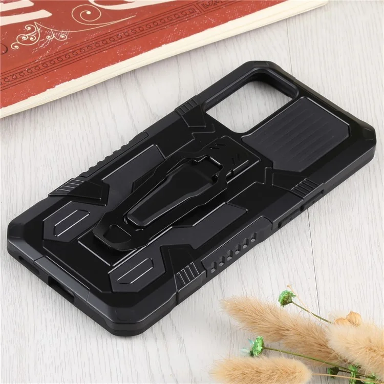 Coque de protection pour téléphone portable Oppo Reno6 5G, en PC + TPU avec support pliable et plaque métallique intégrée, couleur noire