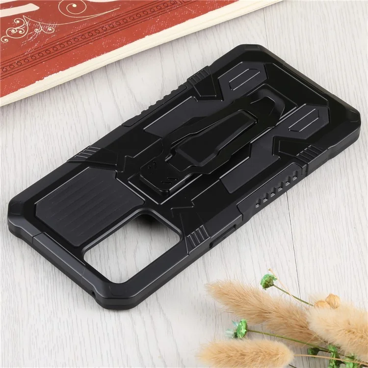 Coque de protection pour téléphone portable Oppo Reno6 5G, en PC + TPU avec support pliable et plaque métallique intégrée, couleur noire