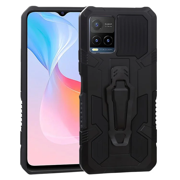 Для Vivo Y21s Anti-scarch PC + TPU Телефона с Встроенной Магнитной Металлической Пластиной Задним Зажим - Черный