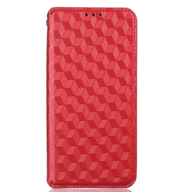 Impression de Scénario de Motif de Losange 3D Protection Complète Couverture en Cuir PU + Étui de Téléphone TPU Intérieur Avec Portefeuille Stand Pour Oppo Reno6 5G - Rouge