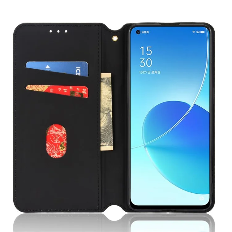 Impression de Scénario de Motif de Losange 3D Protection Complète Couverture en Cuir PU + Étui de Téléphone TPU Intérieur Avec Portefeuille Stand Pour Oppo Reno6 5G - Rouge