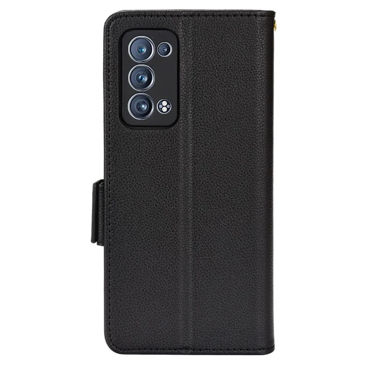 Well-protected Double Magnetic Clasp Litchi Texture PU Leather Stand Wallet Case Shell for Oppo Reno6 Pro+ 5G/Reno6 Pro 5G (Snapdragon) - Black